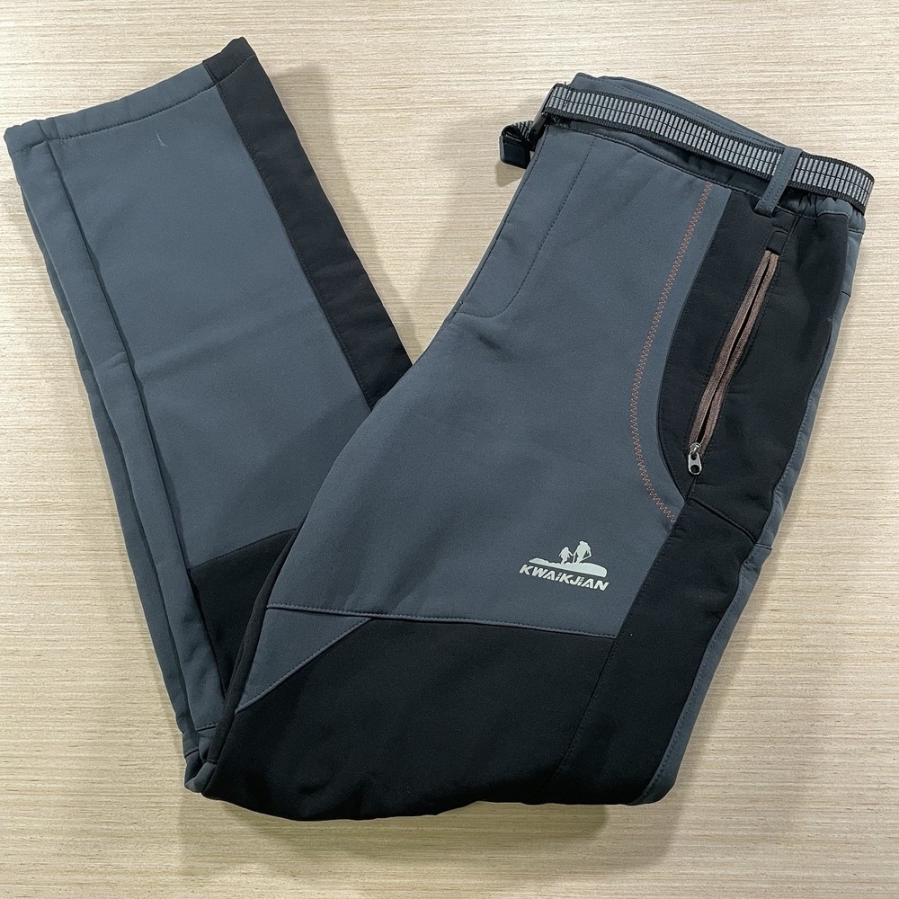Kwaikjian Pants Mens XL Windstopper Hiking Snowboarding Skiing Black/Gray 33x30